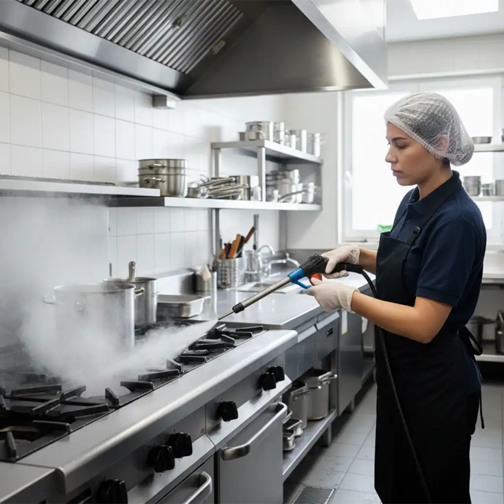 Professionelle Gastronomiereinigung in Frankfurt am Main mit Trockendampf